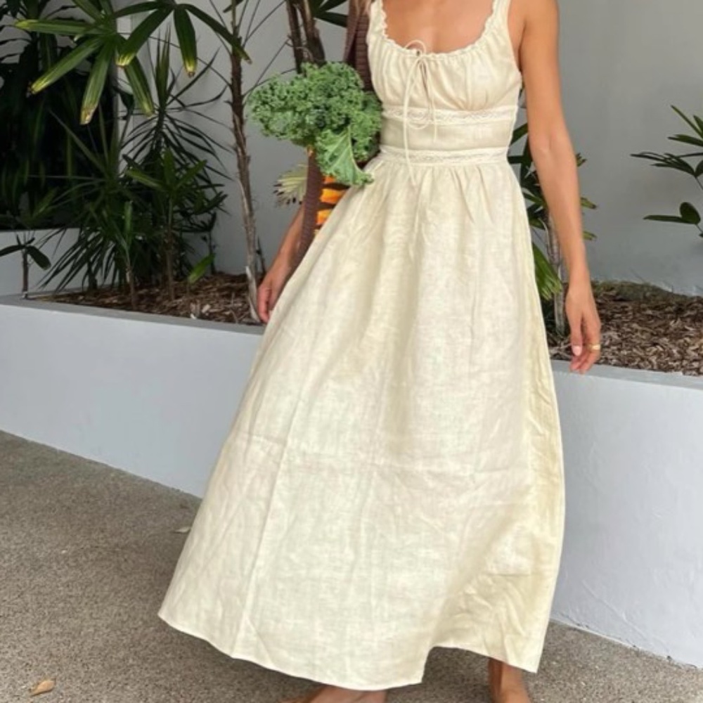 VRG GRL Fabiana Linen Midi Dress Natural